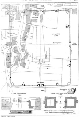 Grundriss und Details des Kastells in Mainhardt 1893