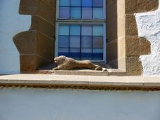 Staufischer Löwe auf dem Fenstersims.
